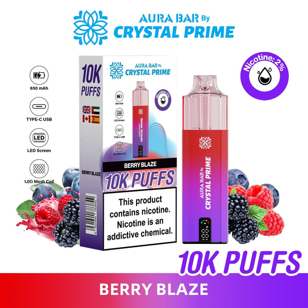 Flavour of Aura Bar By Crystal Prime 10000 Box of 5 - Berry Blaze