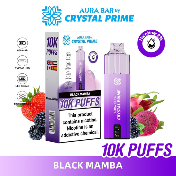 Flavour of Aura Bar By Crystal Prime 10000 Box of 5 - Black Mamba
