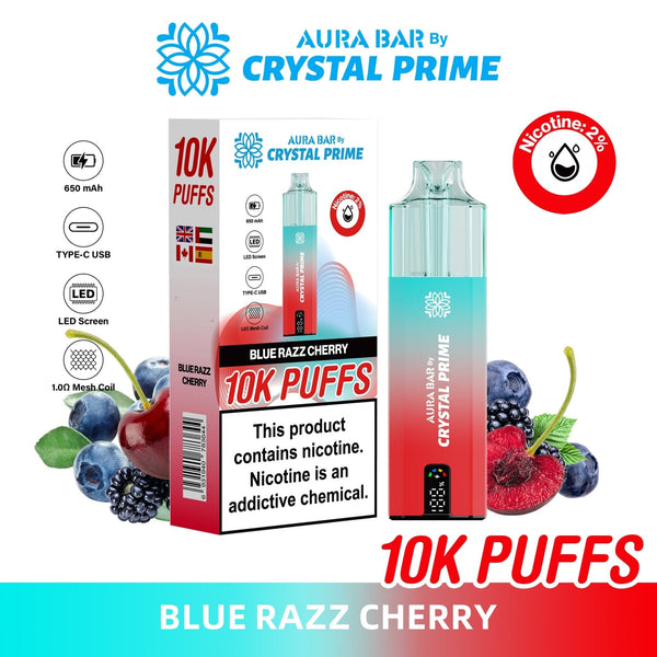 Flavour of Aura Bar By Crystal Prime 10000 Box of 5 - Blue Razz Cherry