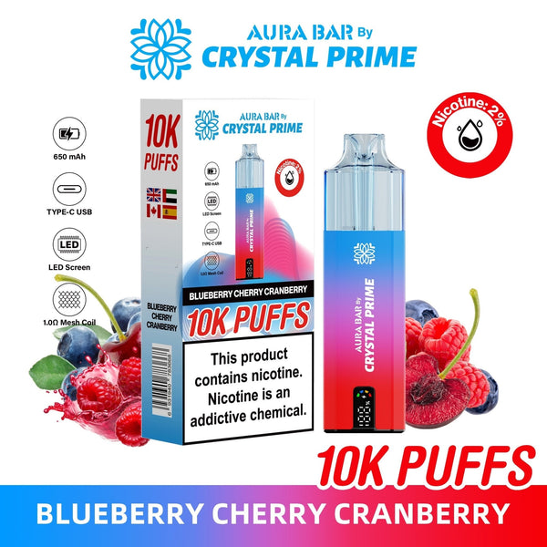 Flavour of Aura Bar By Crystal Prime 10000 Box of 5 - Blueberry Cherry Cranberry