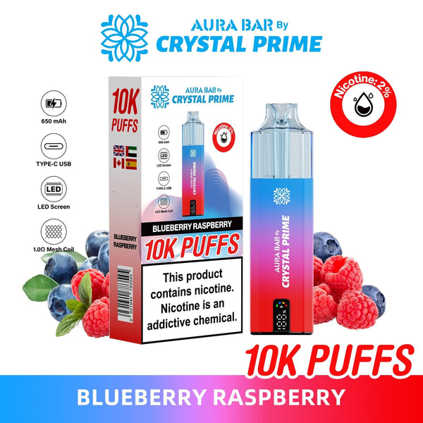 Flavour of Aura Bar By Crystal Prime 10000 Box of 5 - Blueberry Raspberry