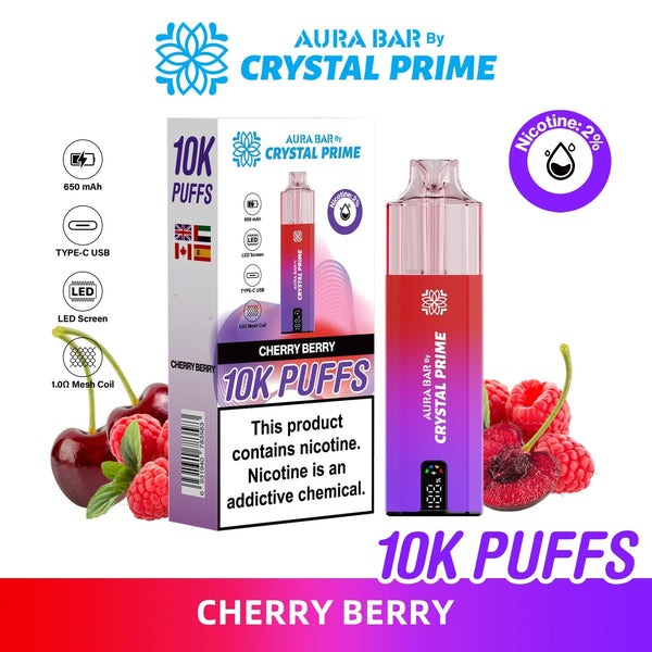 Flavour of Aura Bar By Crystal Prime 10000 Box of 5 - Cherry Berry