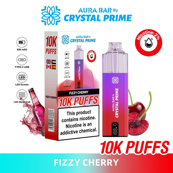 Flavour of Aura Bar By Crystal Prime 10000 Box of 5 - Fizzy Cherry