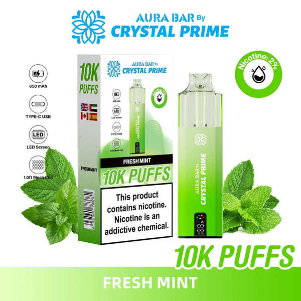 Flavour of Aura Bar By Crystal Prime 10000 Box of 5 - Fresh Mint