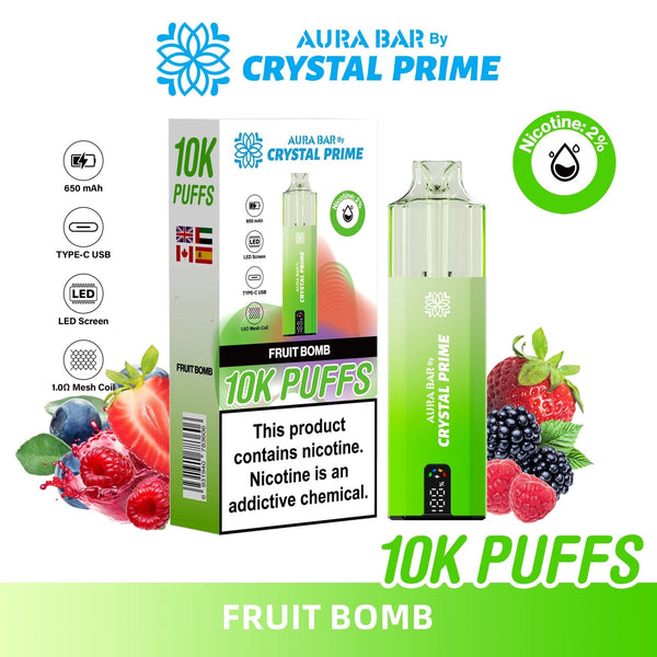 Flavour of Aura Bar By Crystal Prime 10000 Box of 5 - Fruit Bomb