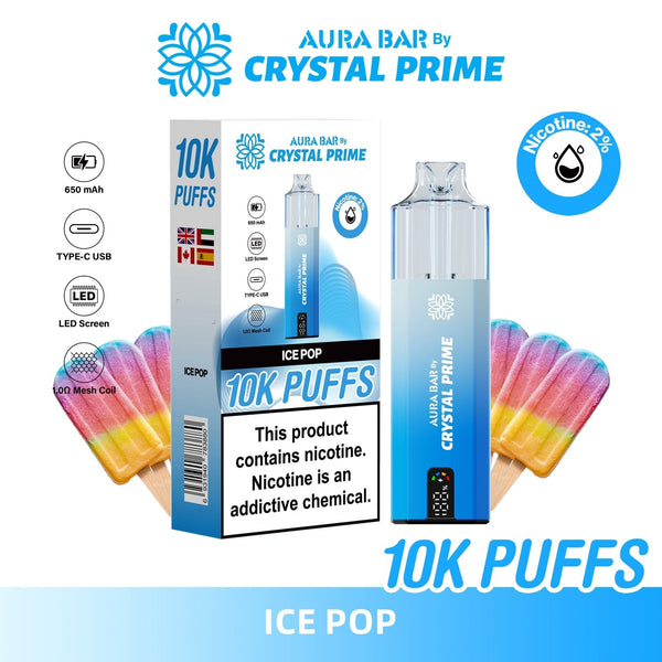 Flavour of Aura Bar By Crystal Prime 10000 Box of 5 - Ice Pop