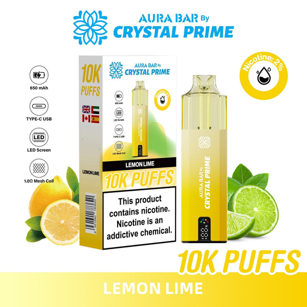 Flavour of Aura Bar By Crystal Prime 10000 Box of 5 - Lemon Lime