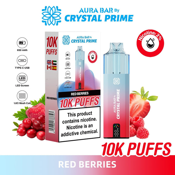 Flavour of Aura Bar By Crystal Prime 10000 Box of 5 - Red Berries