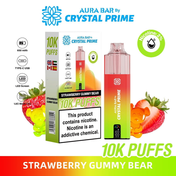 Flavour of Aura Bar By Crystal Prime 10000 Box of 5 - Strawberry Gummy Bear