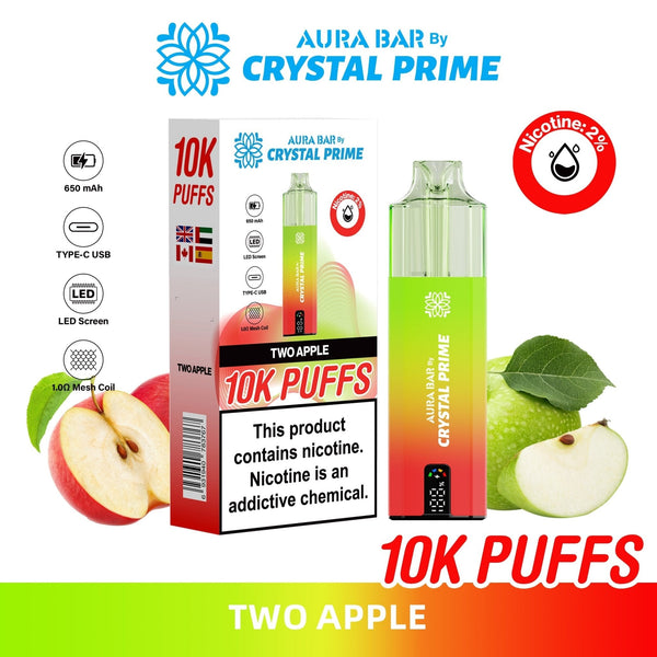 Flavour of Aura Bar By Crystal Prime 10000 Box of 5 - Two Apple
