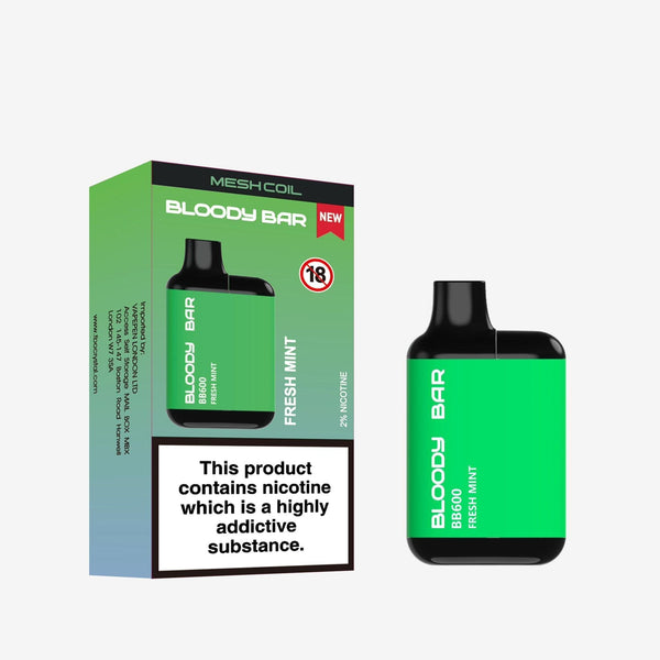 Bloody Bar BB600 Prefilled Pod Vape Pack of 10 - Fresh Mint - vapeukwholesale