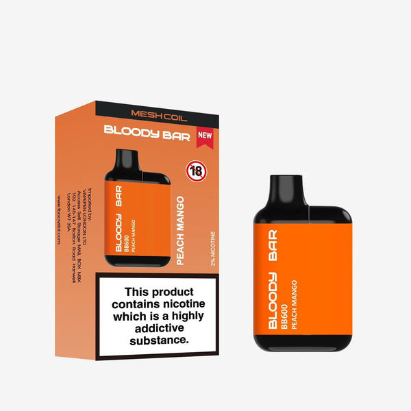Bloody Bar BB600 Prefilled Pod Vape Pack of 10 - Peach Mango - vapeukwholesale