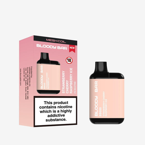Bloody Bar BB600 Prefilled Pod Vape Pack of 10 - Strawberry Raspberry Cherry Ice - vapeukwholesale