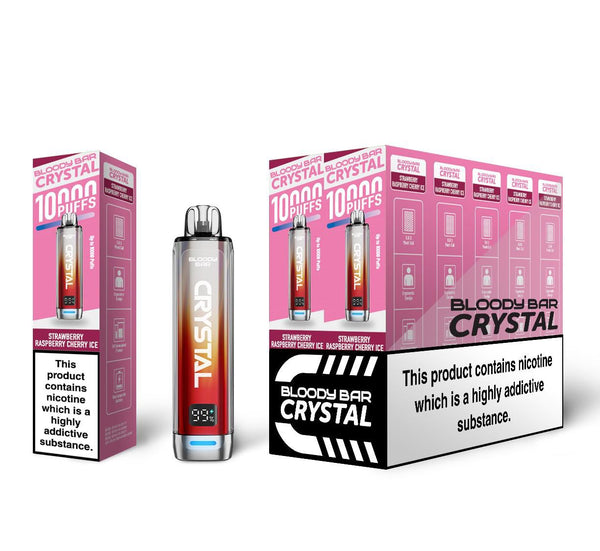 Bloody Bar Crystal 10000 Disposable Vape Box of 10 - Strawberry Raspberry Cherry Ice