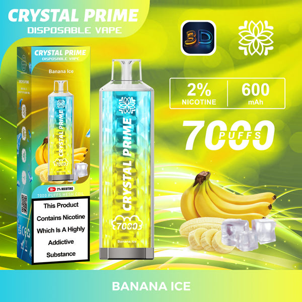 Flavour of Crystal Prime 7000 Puff Disposable Vape Box of 10 - Banana Ice