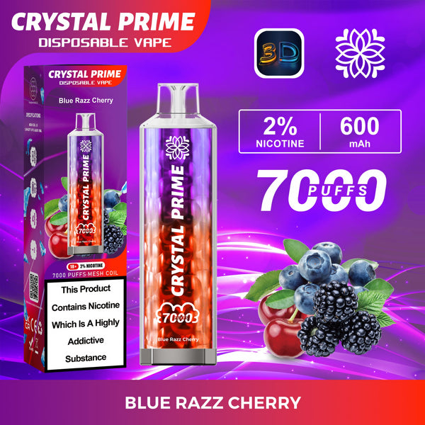 Flavour of Crystal Prime 7000 Puff Disposable Vape Box of 10 - Blue Razz Cherry