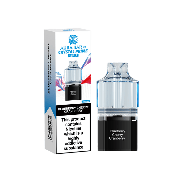 Crystal Prime Aura Bar 10k Replacement Pods - Box of 5 - Blue Cherry Cranberry - vapeukwholesale