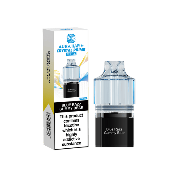 Crystal Prime Aura Bar 10k Replacement Pods - Box of 5 - Blue Razz Gummy Bear - vapeukwholesale