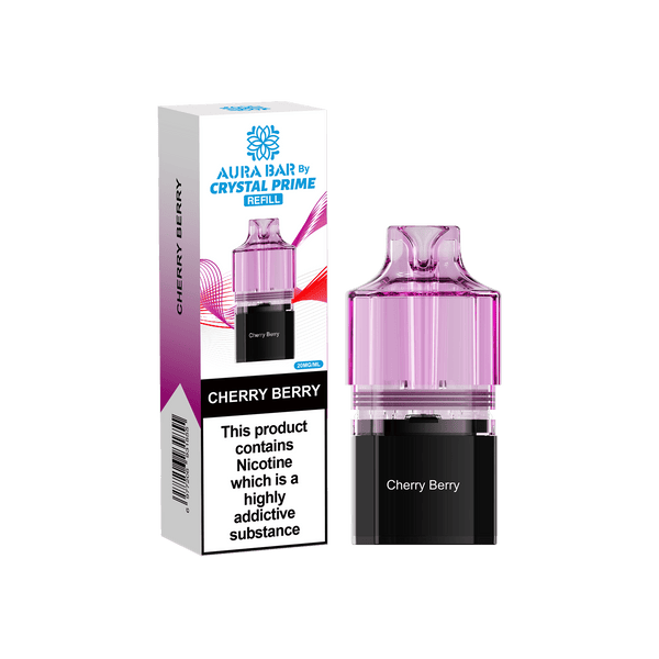 Crystal Prime Aura Bar 10k Replacement Pods - Box of 5 - Cherry Berry - vapeukwholesale