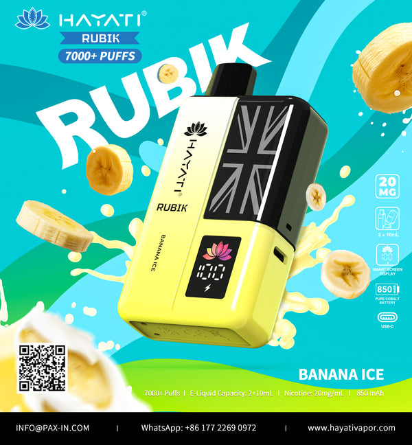 Hayati Rubik 7000 Dispsoable Vapes Pack of 5 with Flavour Banana Ice