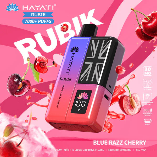 Hayati Rubik 7000 Dispsoable Vapes Pack of 5 with Flavour Blue Razz Cherry