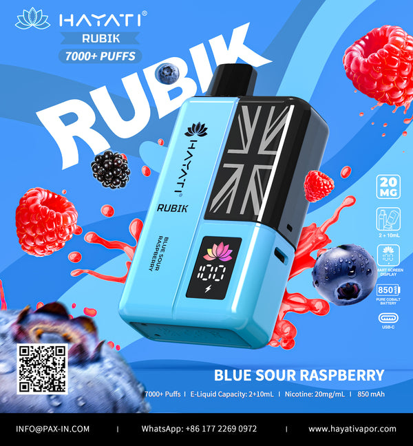 Hayati Rubik 7000 Dispsoable Vapes Pack of 5 with Flavour Blue Sour Raspberry