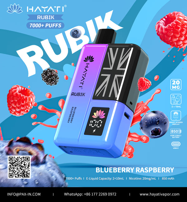Hayati Rubik 7000 Dispsoable Vapes Pack of 5 with Flavour Blueberry Raspberry