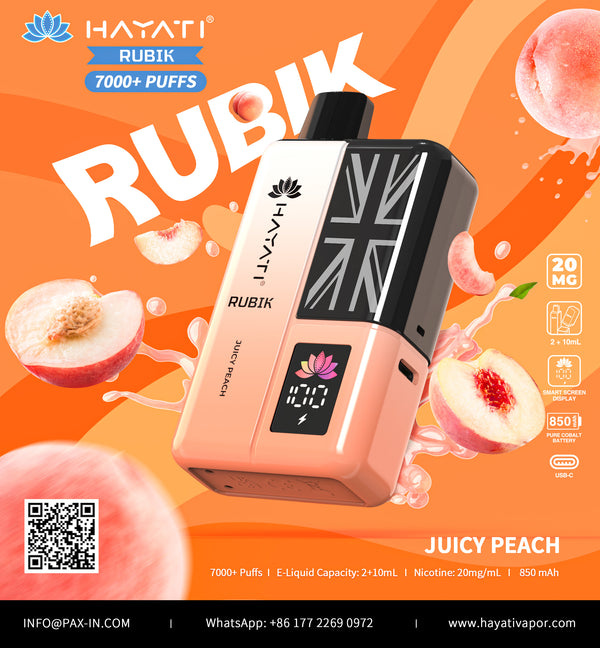 Hayati Rubik 7000 Dispsoable Vapes Pack of 5 with Flavour Juicy Peach