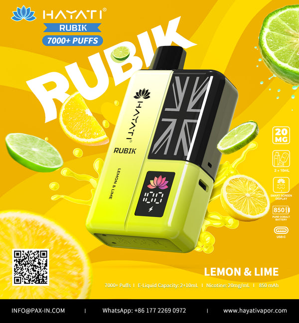 Hayati Rubik 7000 Dispsoable Vapes Pack of 5 with Flavour Lemon & Lime