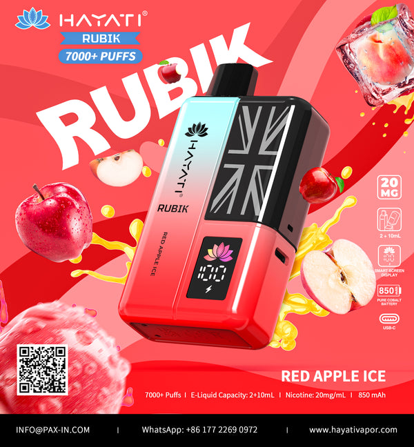Hayati Rubik 7000 Dispsoable Vapes Pack of 5 with Flavour Red Apple Ice