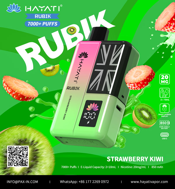 Hayati Rubik 7000 Dispsoable Vapes Pack of 5 with Flavour Strawberry Kiwi