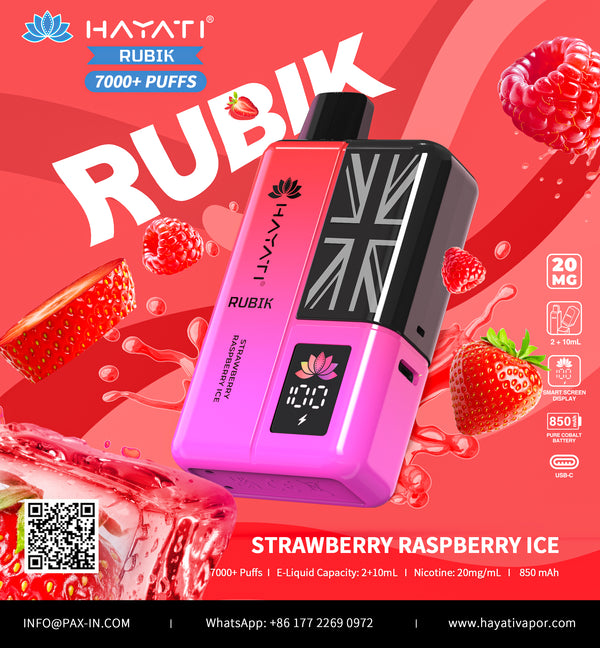 Hayati Rubik 7000 Dispsoable Vapes Pack of 5 with Flavour Strawberry Raspberry Ice