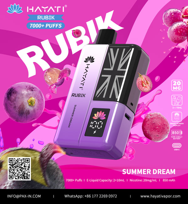 Hayati Rubik 7000 Dispsoable Vapes Pack of 5 with Flavour Summer Dream