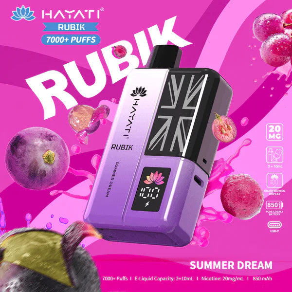Hayati Rubik 7000 Dispsoable Vapes Pack of 5 with Flavour Summer Dream