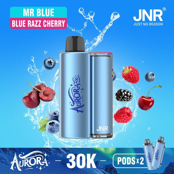 Flavour Mr Blue and Blue Razz Cherry of JNR Aurora 30k Pod vape Kit - Box of 5