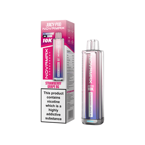 Juicy Pod Novamax 10k Prefilled Pod Vape Kit - Pack of 5 - Strawberry Grape BG - vapeukwholesale
