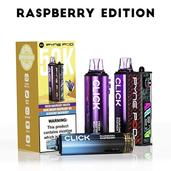 Pyne Pod Click 50k Prefilled Pod Vape Kit Box of 5 - Raspeberry Edition