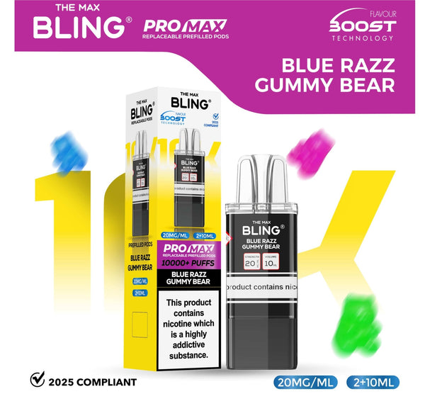 The Bling 10k Pro Max Replacement Pods (BOX OF 5) - Blue Razz Gummy Bear - vapeukwholesale