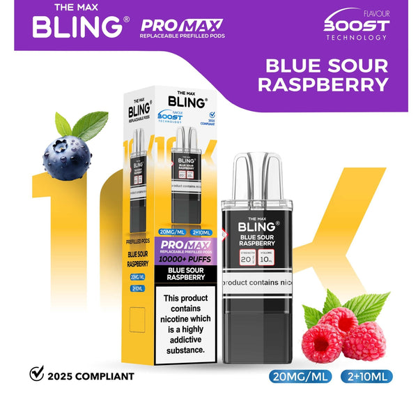 The Bling 10k Pro Max Replacement Pods (BOX OF 5) - Blue Sour Raspberry - vapeukwholesale