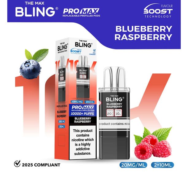 The Bling 10k Pro Max Replacement Pods (BOX OF 5) - Blueberry Raspberry - vapeukwholesale