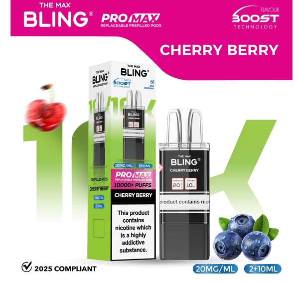 The Bling 10k Pro Max Replacement Pods (BOX OF 5) - Cherry Berry - vapeukwholesale