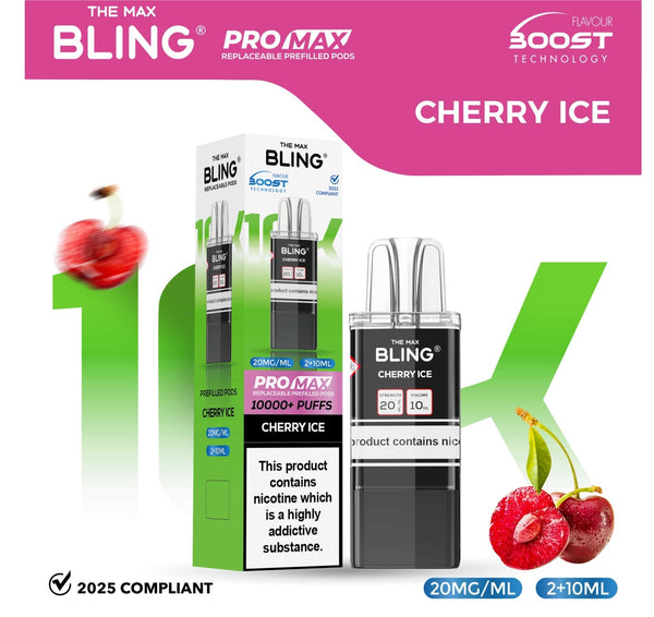 The Bling 10k Pro Max Replacement Pods (BOX OF 5) - Cherry Ice - vapeukwholesale