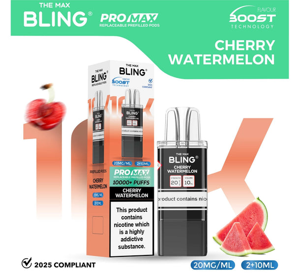 The Bling 10k Pro Max Replacement Pods (BOX OF 5) - Cherry Watermelon - vapeukwholesale