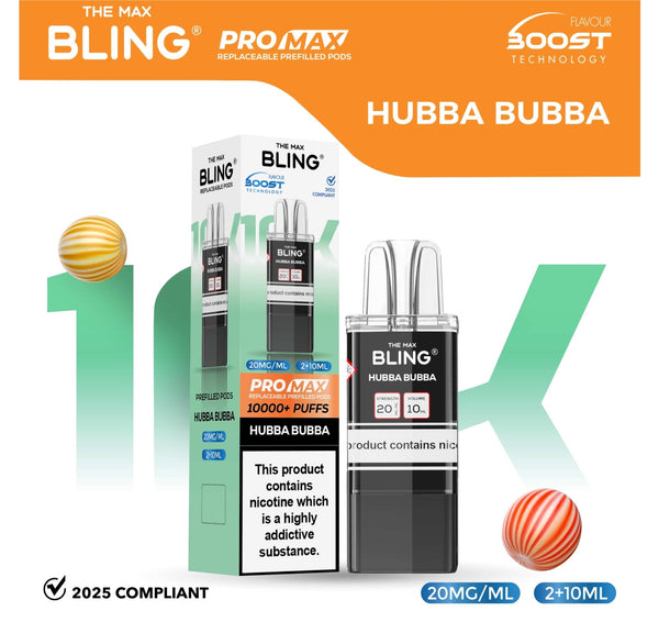 The Bling 10k Pro Max Replacement Pods (BOX OF 5) - Hubba Bubba - vapeukwholesale