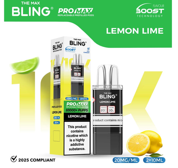 The Bling 10k Pro Max Replacement Pods (BOX OF 5) - Lemon Lime - vapeukwholesale