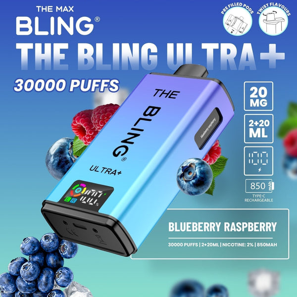 The Bling Ultra Plus 30k Prefilled Vape Pod Kit Box of 5 - Blueberry Raspberry - vapeukwholesale