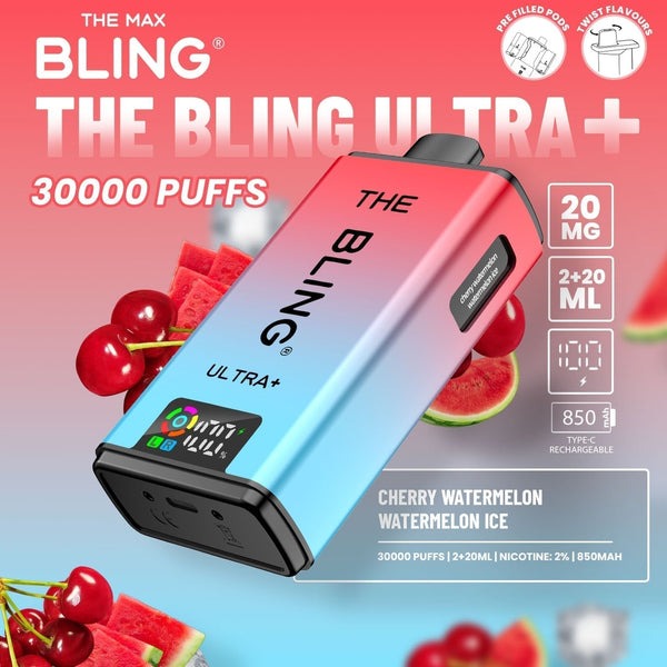 The Bling Ultra Plus 30k Prefilled Vape Pod Kit Box of 5 - Cherry Watermelon/Watermelon Ice - vapeukwholesale