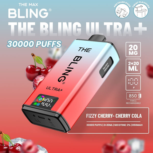 The Bling Ultra Plus 30k Prefilled Vape Pod Kit Box of 5 - Fizzy Cherry/Cherry Cola - vapeukwholesale