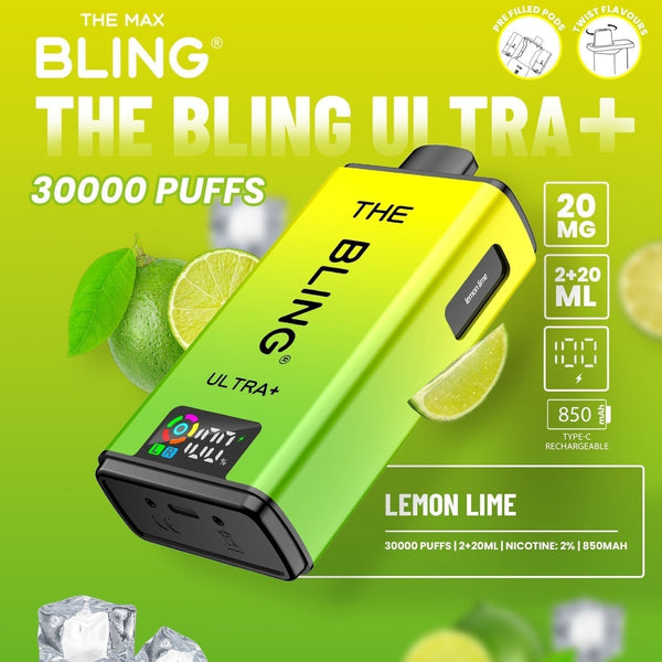 The Bling Ultra Plus 30k Prefilled Vape Pod Kit Box of 5 - Lemon Lime - vapeukwholesale