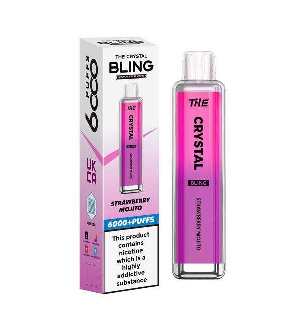The Crystal Bling 6000 Prefilled Pod Vape - Box of 10 Strawberry Mojitio ( £19.99 )